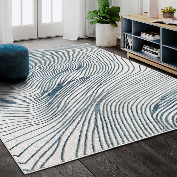 Ebern Designs Dipesh Abstract Blue/White Area Rug & Reviews Wayfair